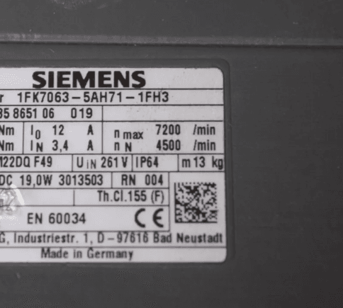 SIEMENS SIMOTICS S Synchronous servo motor 1FK7063-5AH71-1FH3
