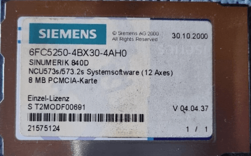 NEW SIEMENS SINUMERIK 840D CNC-SOFTWARE 12-5 ON PC CARD 6FC5250-4BX30-4AH0