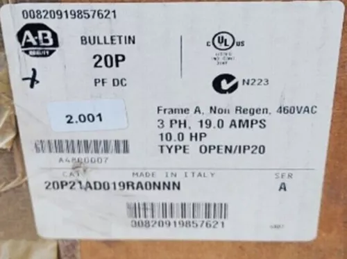 1PC NEW Allen-Bradley 20P21AD019RA0NNN PowerFlex 19 AMP 10 HP DC Drive 3 PH