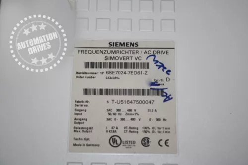 SIEMENS SIMOVERT MASTERDRIVES 6SE7024-7ED61-Z