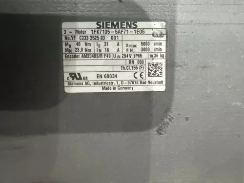 SIEMENS 1FK7105-5AF71-1EG5 SIMOTICS S Synchronous servo motor 1FK7105-5AF71-1EG5
