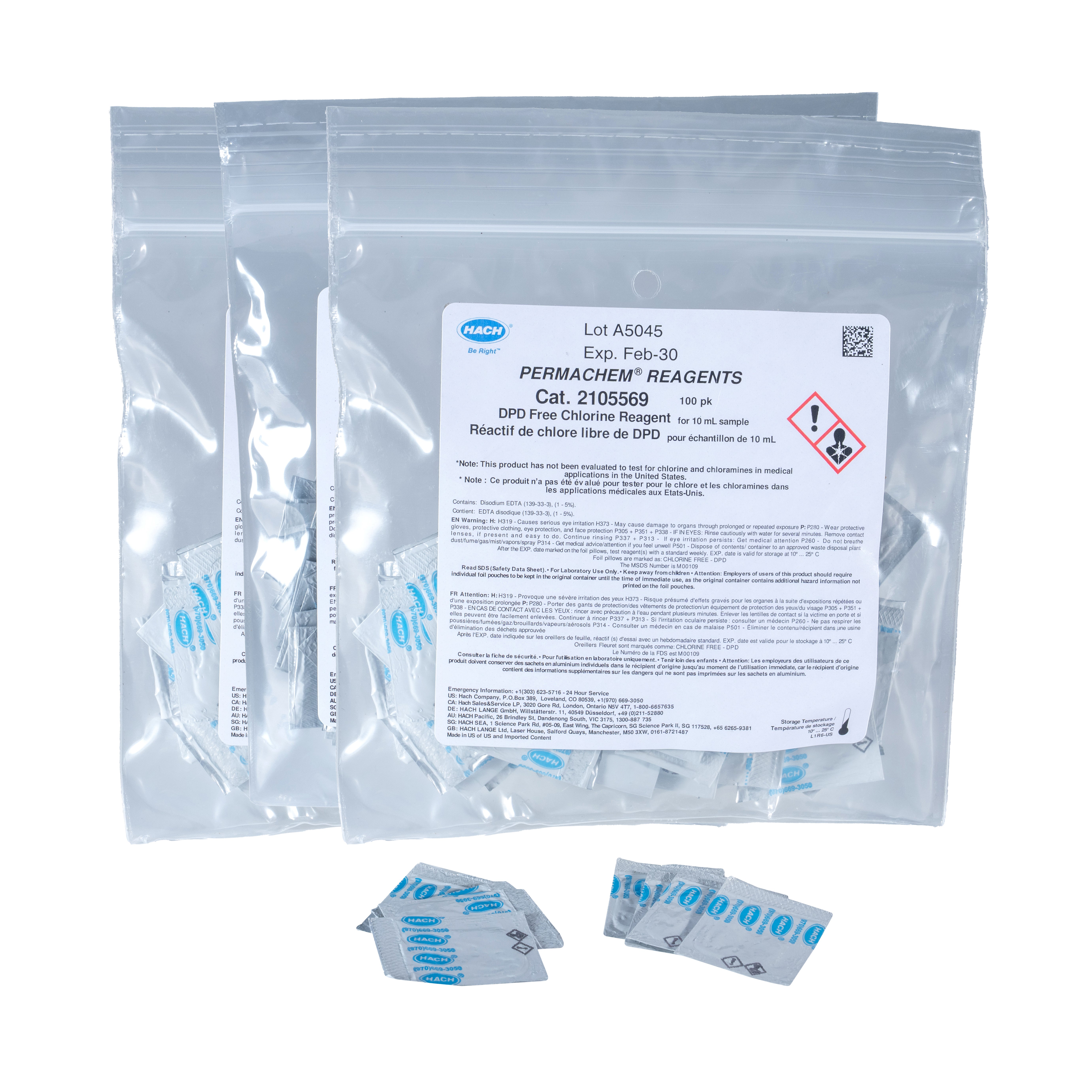 DPD Free Chlorine Reagent Powder Pillows, 10 mL, pk/300