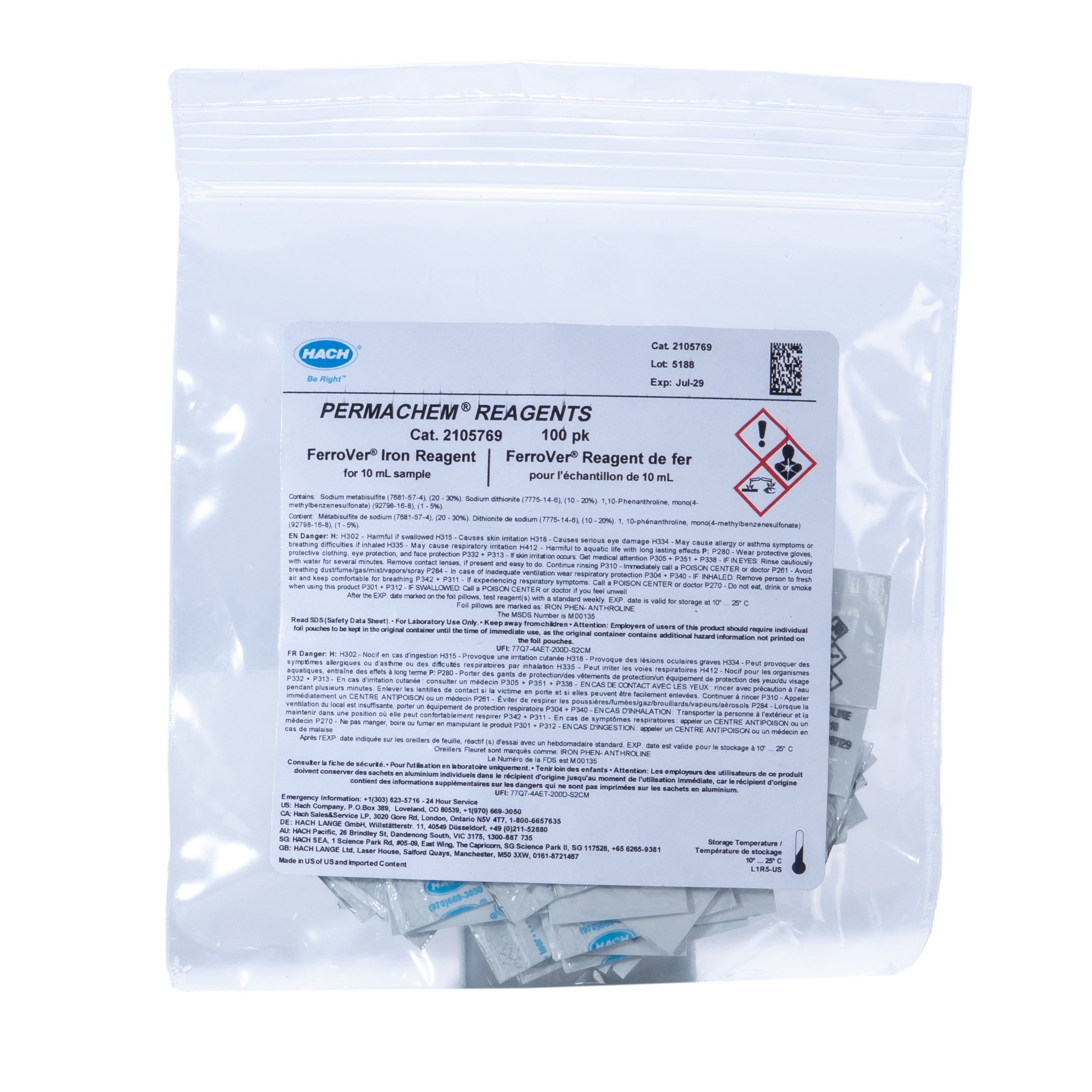 FerroVer® Iron Reagent Powder Pillows, 10 mL, pk/100