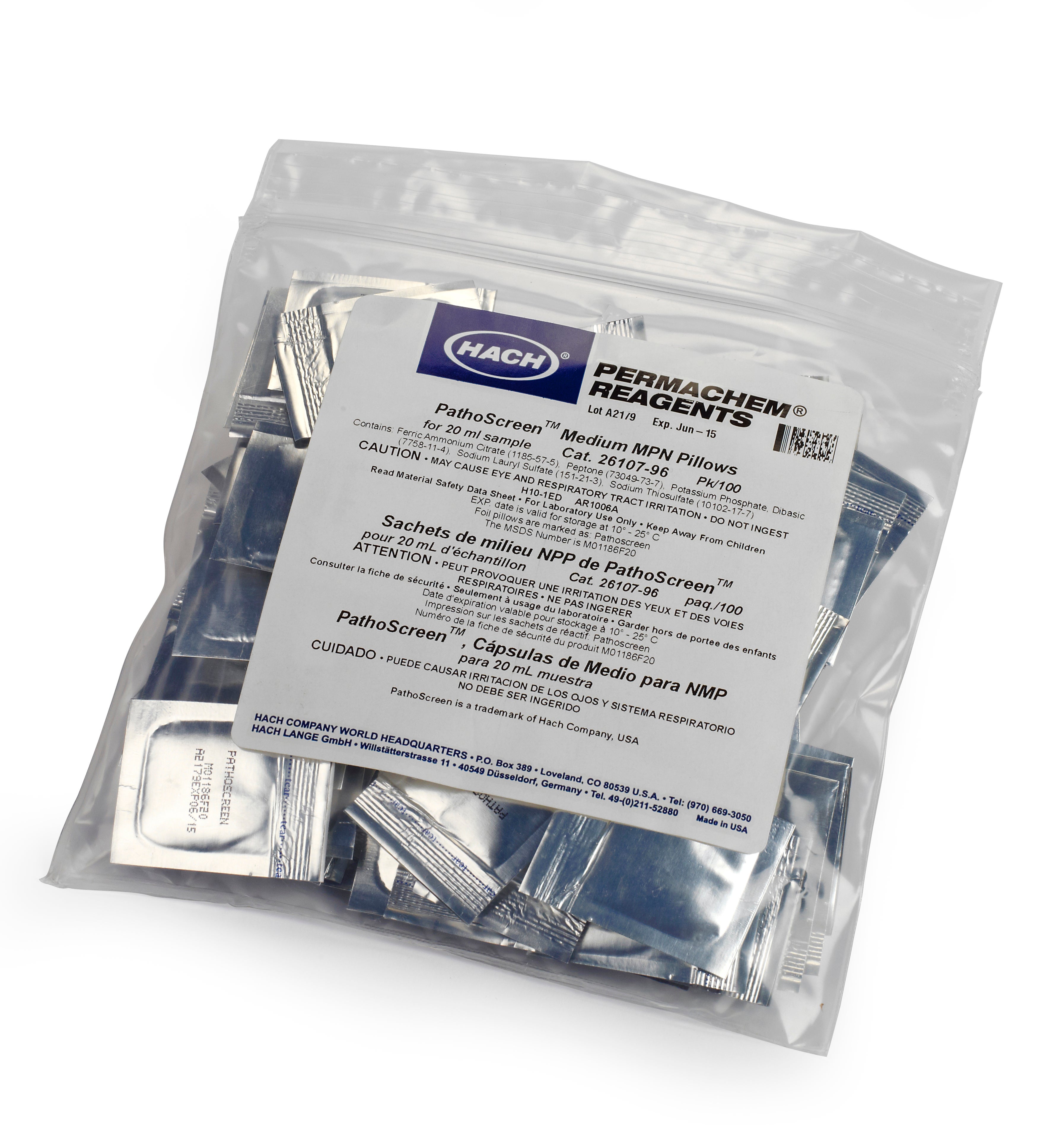 Pathoscreen™ Medium MPN Pillows. 20 mL samples, 100/pk.