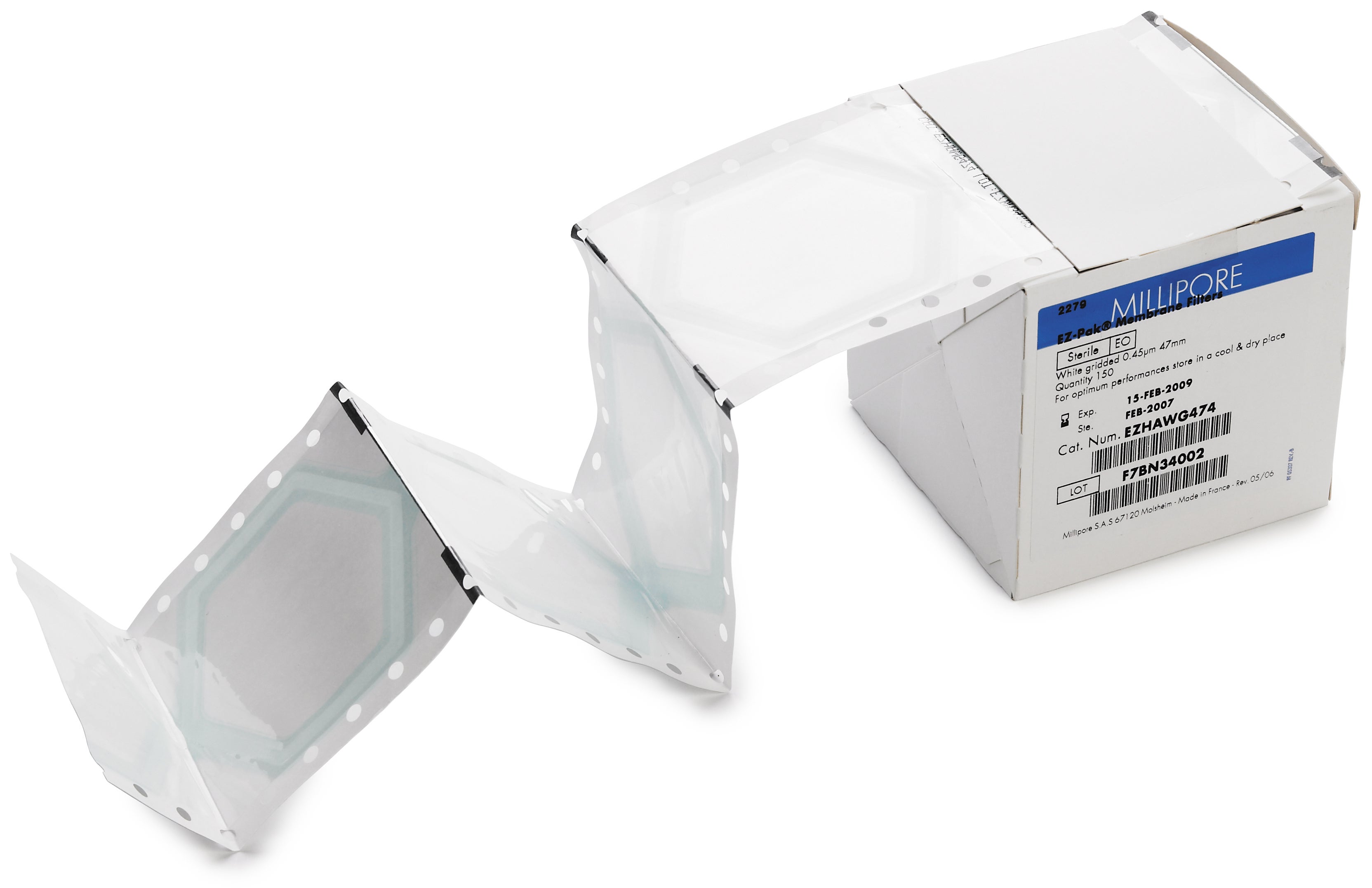 Filter membrane, EZ-Pak, 0.22 micron, 47 mm, white, gridded, 600/pk (millipore)