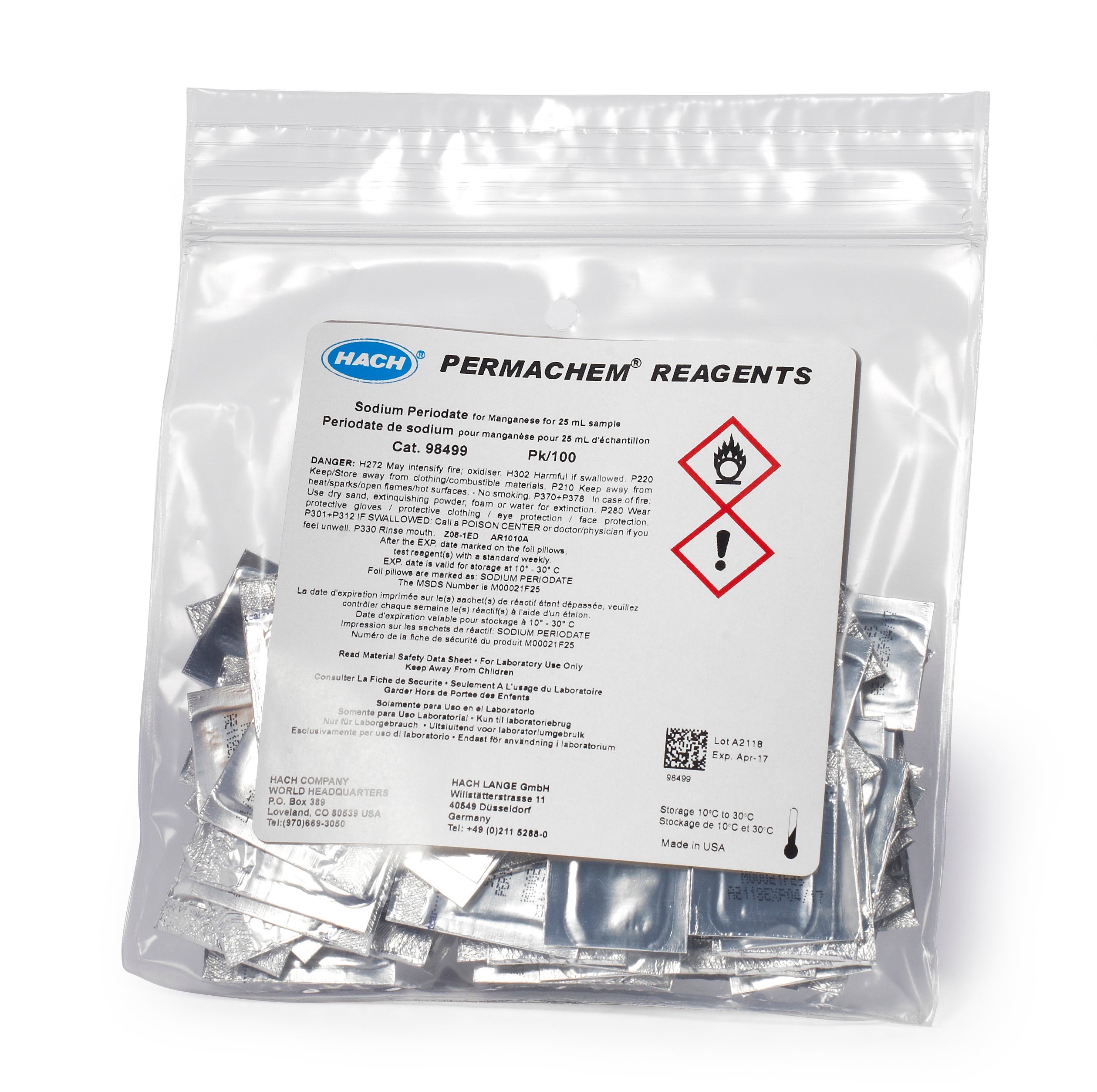 Sodium periodate powder pillows for manganese, 25 mL, pk/100