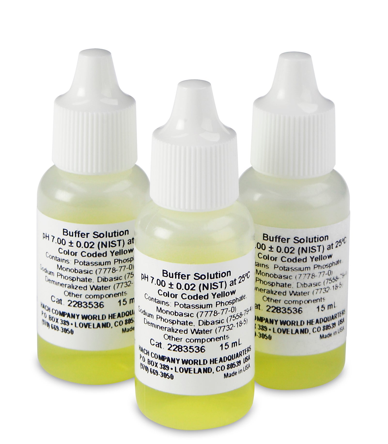 pH 7.00 Buffer Set for miniLab Meters. Includes three 15 mL dropper bottles.