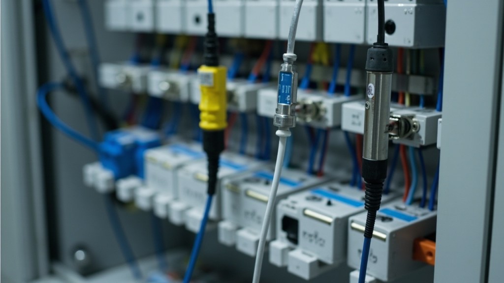 Pt100 RTD probe and type-K thermocouple wired to a temperature transmitter head on an instrumentation bench